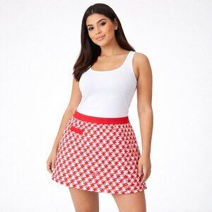 NWOT Lopez Golf Skort Houndstooth Skirt Biker Shorts Red White  Athleisure Sz M